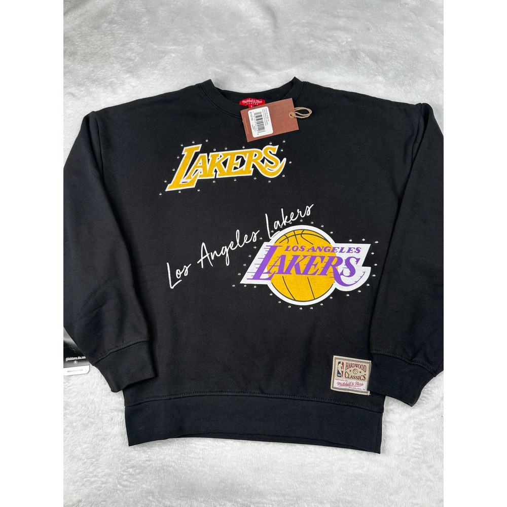 Mitchell & Ness Los Angeles Lakers Crewneck Sweatshirt Womens Small Black Stud